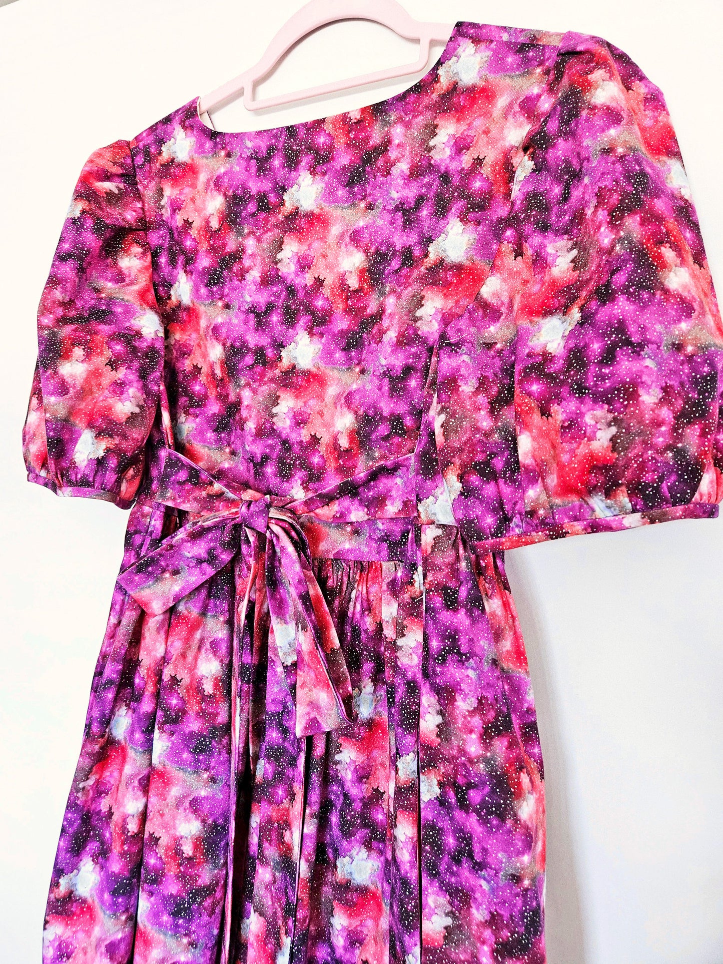 Pink and purple space print dress